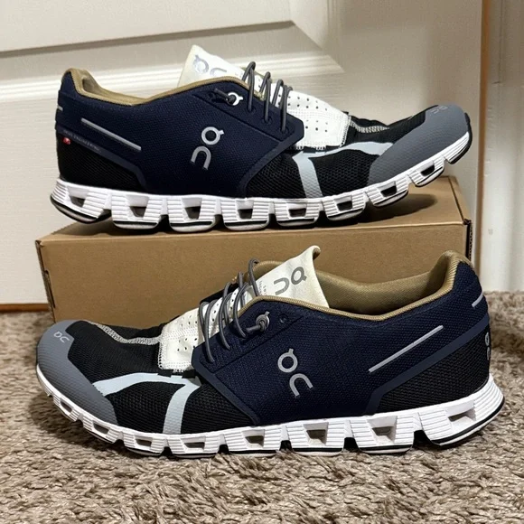 On Running Men's Black, White, Navy, Gold Athletic Shoes - Picture 1 of 5